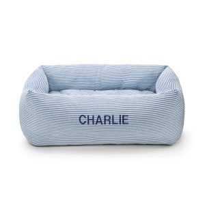 Classic Blue Striped Bolster Pet Bed