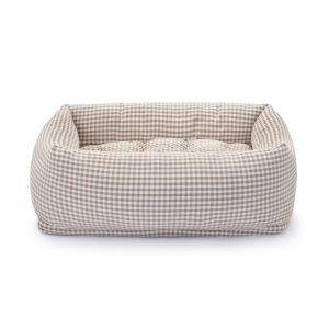 Farmhouse Brown Gingham Bolster Dog Bed