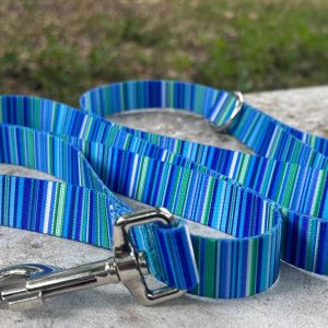 Blue & Green Striped Dog Leash: Polyester Webbing, Multiple Lengths