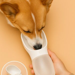 300 ml Portable Pet Water Bottle and Bowl ?C White Dog & Cat Travel Feeder for Walks, Outdoor, Hiking and Travel