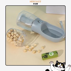 3-in-1 Portable Dog Water Bottle & Food Container, Leak Proof Travel Pet Dispenser, Waste Bag Holder, Dog Walking Hiking Accessory