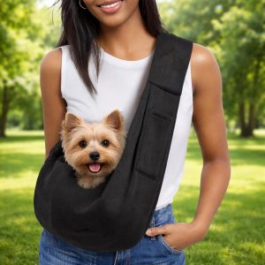 Small Dog Carrier Sling with Safety Clip, Hands Free Puppy Travel Bag, Adjustable Pet Shoulder Pouch, Dog Mom Gift, Crossbody Cat Sling Tote