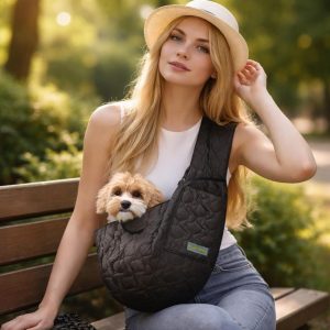 Quilted Cotton Dog Sling Carrier, Adjustable Hands Free Pet Shoulder Bag for Small Dogs & Cats, Puppy Travel Pouch, Dog Mom Gift, Crossbody