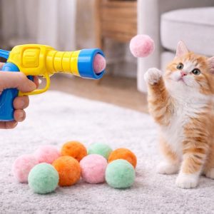 Cat Toy Launcher with Pom Poms | Pom Pom Gun for Cats | Interactive Kitten Enrichment Toy | Cat Birthday Gift | Fun Indoor Cat Toys