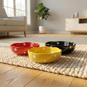 Ceramic Elevated Cat Bowl, Mushroom Design, Underglaze Pet Feeder (Cats Small Dogs)