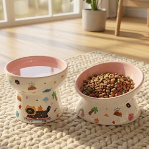 Black Cat Ceramic Elevated Cat Bowl, Tilted Pet Feeder, Whisker Friendly Dish